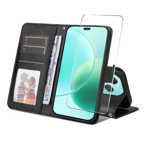 ENKAY HAT PRINCE For Honor 400 Lite 5G PU Leather Wallet Case   Phone Stand Cover with Tempered Glass