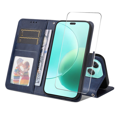 ENKAY HAT PRINCE For Honor 400 Lite 5G PU Leather Wallet Case   Phone Stand Cover with Tempered Glass