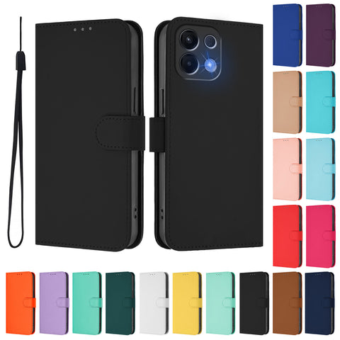 For Oppo K13 5G Case Solid Color Wallet Leather Phone Cover with Strap