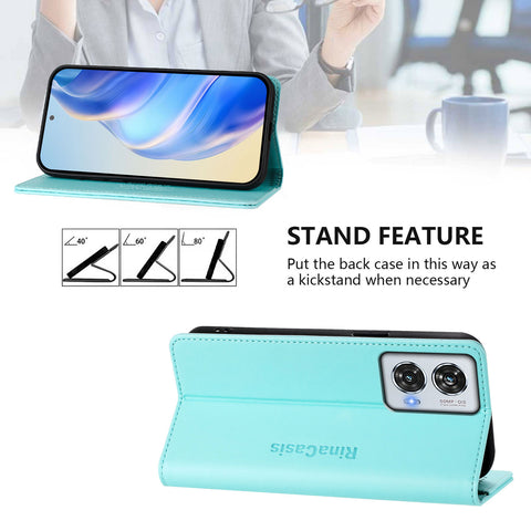 For Motorola Edge 50 Fusion 5G Leather Case RINACASIS RC01 Phone Cover with RFID Blocking Wallet Stand