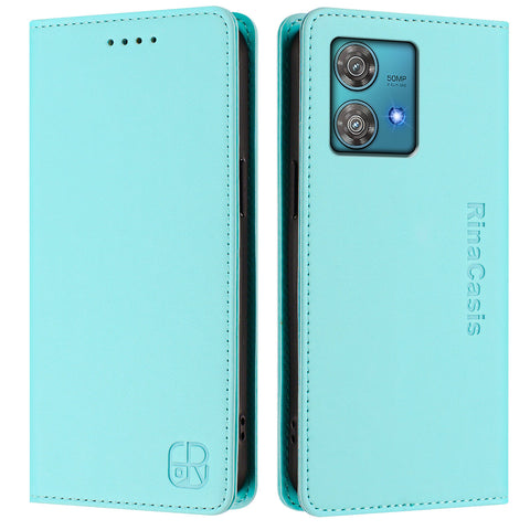 For Motorola Edge 40 Neo 5G Leather Case RINACASIS RC01 Phone Cover with RFID Blocking Wallet Stand