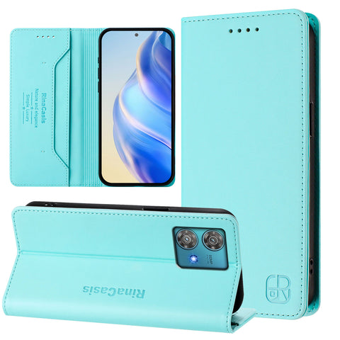 For Motorola Edge 40 Neo 5G Leather Case RINACASIS RC01 Phone Cover with RFID Blocking Wallet Stand
