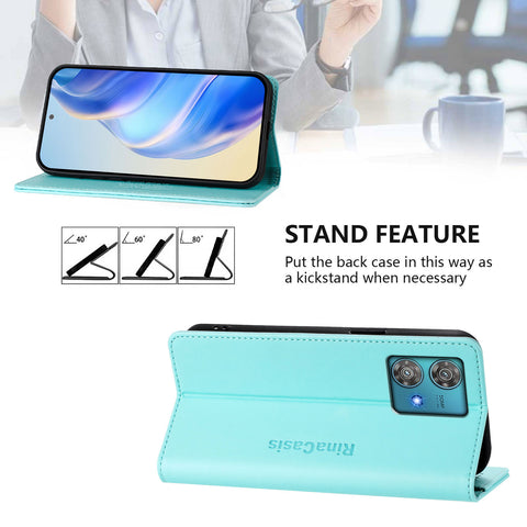 For Motorola Edge 40 Neo 5G Leather Case RINACASIS RC01 Phone Cover with RFID Blocking Wallet Stand