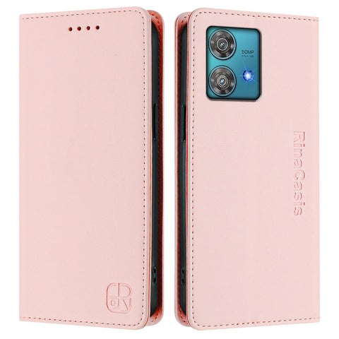 For Motorola Edge 40 Neo 5G Leather Case RINACASIS RC01 Phone Cover with RFID Blocking Wallet Stand