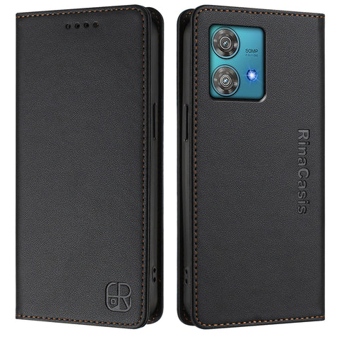 For Motorola Edge 40 Neo 5G Leather Case RINACASIS RC01 Phone Cover with RFID Blocking Wallet Stand