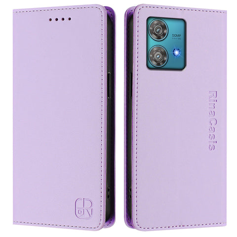 For Motorola Edge 40 Neo 5G Leather Case RINACASIS RC01 Phone Cover with RFID Blocking Wallet Stand
