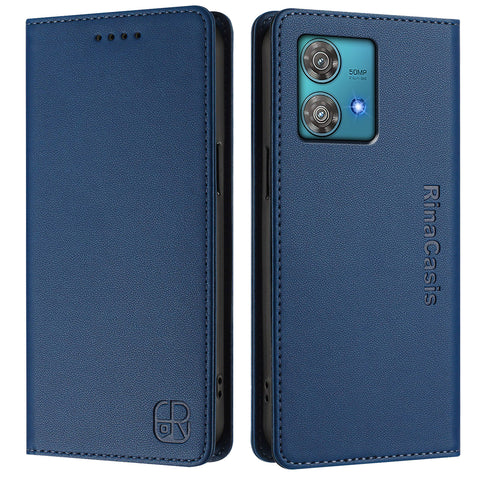 For Motorola Edge 40 Neo 5G Leather Case RINACASIS RC01 Phone Cover with RFID Blocking Wallet Stand