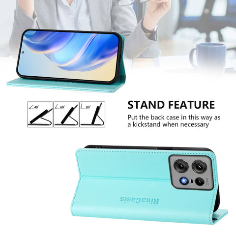 For Motorola Edge 50 Pro 5G Leather Case RINACASIS RC01 Phone Cover with RFID Blocking Wallet Stand
