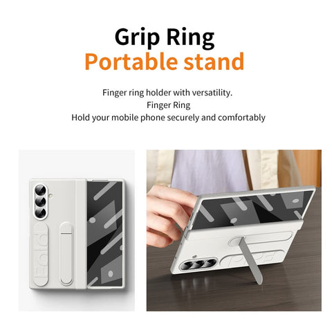 For Samsung Galaxy Z Fold7 5G Kickstand Case Hard PC Phone Cover with Silicone Wristband and Tempered Glass Film