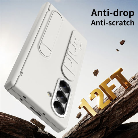 For Samsung Galaxy Z Fold7 5G Kickstand Case Hard PC Phone Cover with Silicone Wristband and Tempered Glass Film
