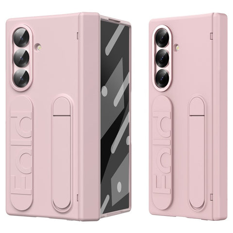 For Samsung Galaxy Z Fold7 5G Kickstand Case Hard PC Phone Cover with Silicone Wristband and Tempered Glass Film