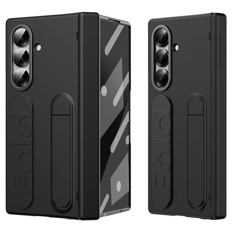 For Samsung Galaxy Z Fold7 5G Kickstand Case Hard PC Phone Cover with Silicone Wristband and Tempered Glass Film