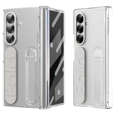 For Samsung Galaxy Z Fold7 5G Kickstand Case Hard PC Phone Cover with Silicone Wristband and Tempered Glass Film