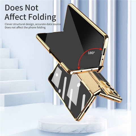 For Samsung Galaxy Z Fold7 5G Case Kickstand Leather + PC Phone Cover with Tempered Glass Film / Stylus