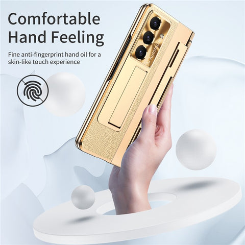 For Samsung Galaxy Z Fold7 5G Case Kickstand Leather + PC Phone Cover with Tempered Glass Film / Stylus