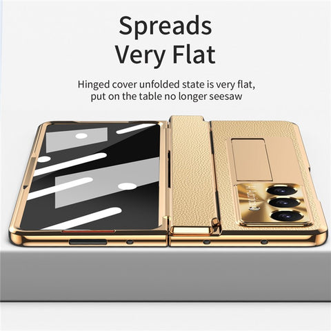 For Samsung Galaxy Z Fold7 5G Case Kickstand Leather + PC Phone Cover with Tempered Glass Film / Stylus