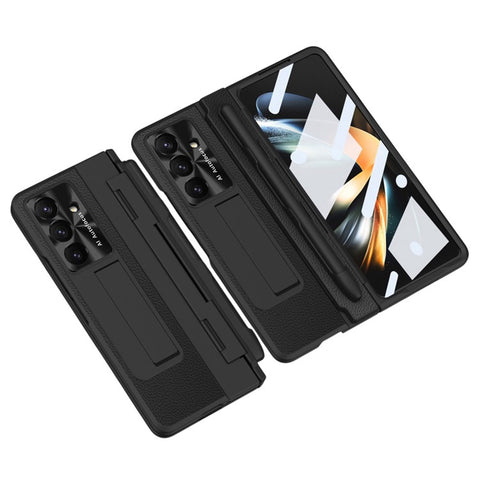 For Samsung Galaxy Z Fold7 5G Case Kickstand Leather + PC Phone Cover with Tempered Glass Film / Stylus