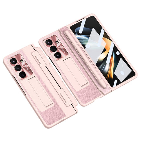 For Samsung Galaxy Z Fold7 5G Case Kickstand Leather + PC Phone Cover with Tempered Glass Film / Stylus