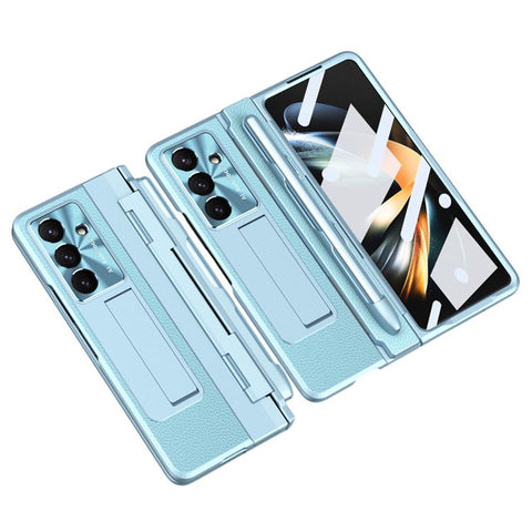 For Samsung Galaxy Z Fold7 5G Case Kickstand Leather + PC Phone Cover with Tempered Glass Film / Stylus