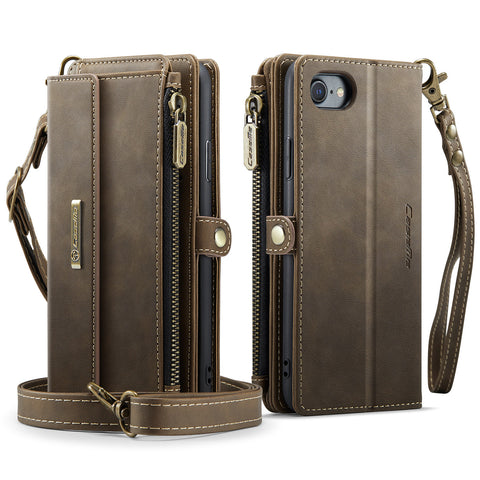 CASEME For iPhone 7 4.7 inch / iPhone 8 4.7 inch / iPhone SE (2020) / iPhone SE (2022) / iPhone 6 4.7-inch Case  C39 RFID Blocking Zipper Wallet Stand Leather Cover with Strap