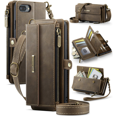 CASEME For iPhone 7 Plus 5.5 inch / iPhone 8 Plus 5.5 inch / iPhone 6 Plus 5.5 inch Case  C39 RFID Blocking Zipper Wallet Stand Leather Cover with Strap