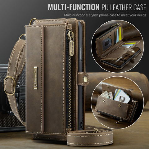 CASEME For iPhone 7 Plus 5.5 inch / iPhone 8 Plus 5.5 inch / iPhone 6 Plus 5.5 inch Case  C39 RFID Blocking Zipper Wallet Stand Leather Cover with Strap