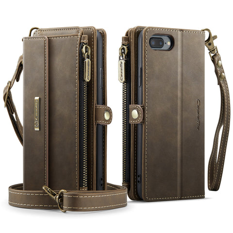 CASEME For iPhone 7 Plus 5.5 inch / iPhone 8 Plus 5.5 inch / iPhone 6 Plus 5.5 inch Case  C39 RFID Blocking Zipper Wallet Stand Leather Cover with Strap