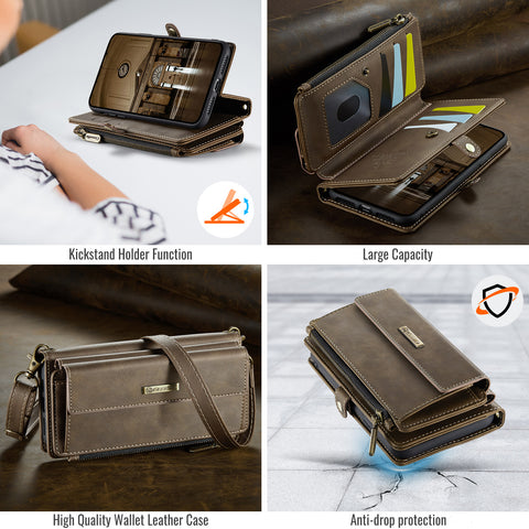 CASEME For iPhone 7 Plus 5.5 inch / iPhone 8 Plus 5.5 inch / iPhone 6 Plus 5.5 inch Case  C39 RFID Blocking Zipper Wallet Stand Leather Cover with Strap