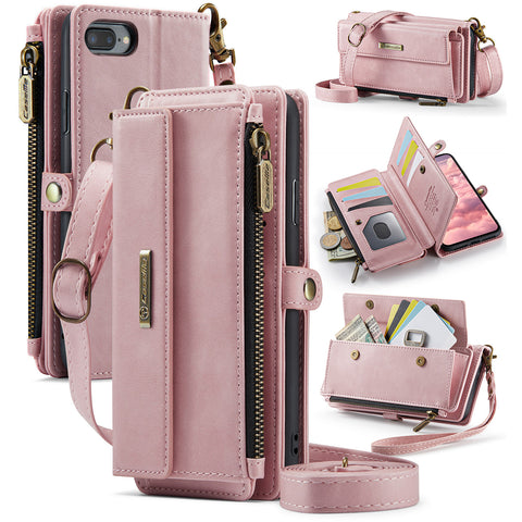 CASEME For iPhone 7 Plus 5.5 inch / iPhone 8 Plus 5.5 inch / iPhone 6 Plus 5.5 inch Case  C39 RFID Blocking Zipper Wallet Stand Leather Cover with Strap