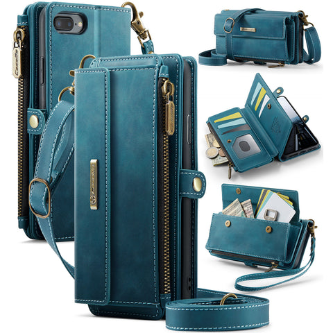 CASEME For iPhone 7 Plus 5.5 inch / iPhone 8 Plus 5.5 inch / iPhone 6 Plus 5.5 inch Case  C39 RFID Blocking Zipper Wallet Stand Leather Cover with Strap