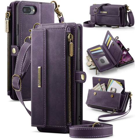 CASEME For iPhone 7 Plus 5.5 inch / iPhone 8 Plus 5.5 inch / iPhone 6 Plus 5.5 inch Case  C39 RFID Blocking Zipper Wallet Stand Leather Cover with Strap