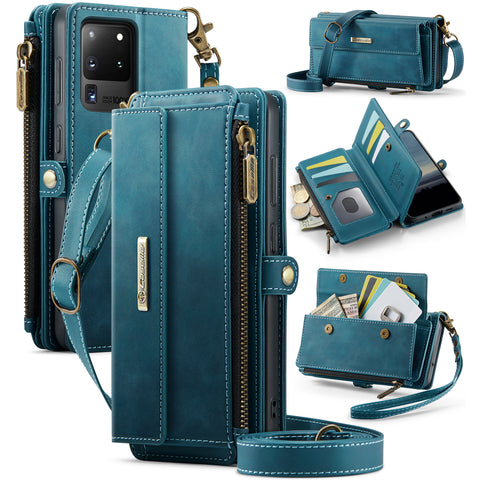 CASEME For Samsung Galaxy S20 Ultra Case  C39 RFID Blocking Zipper Wallet Stand Leather Cover with Strap