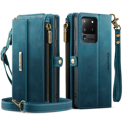 CASEME For Samsung Galaxy S20 Ultra Case  C39 RFID Blocking Zipper Wallet Stand Leather Cover with Strap