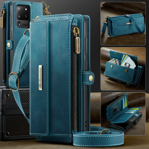 CASEME For Samsung Galaxy S20 Ultra Case  C39 RFID Blocking Zipper Wallet Stand Leather Cover with Strap