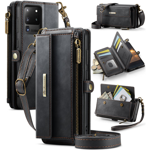 CASEME For Samsung Galaxy S20 Ultra Case  C39 RFID Blocking Zipper Wallet Stand Leather Cover with Strap
