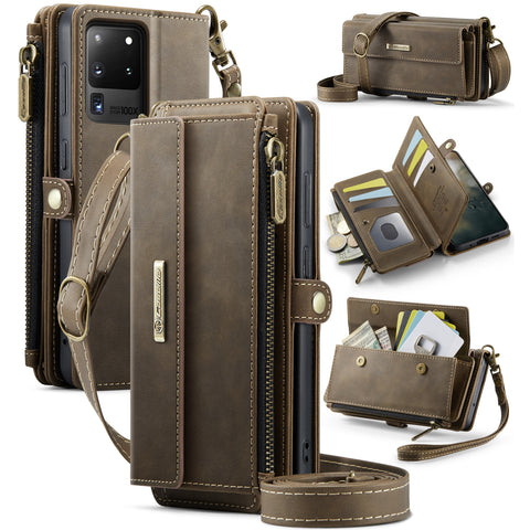 CASEME For Samsung Galaxy S20 Ultra Case  C39 RFID Blocking Zipper Wallet Stand Leather Cover with Strap