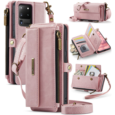 CASEME For Samsung Galaxy S20 Ultra Case  C39 RFID Blocking Zipper Wallet Stand Leather Cover with Strap