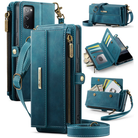 CASEME For Samsung Galaxy S20 FE Case  C39 RFID Blocking Zipper Wallet Stand Leather Cover with Strap