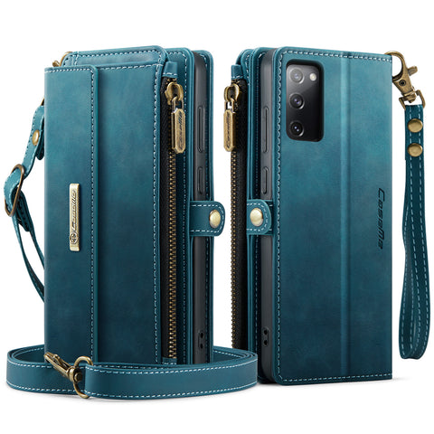 CASEME For Samsung Galaxy S20 FE Case  C39 RFID Blocking Zipper Wallet Stand Leather Cover with Strap
