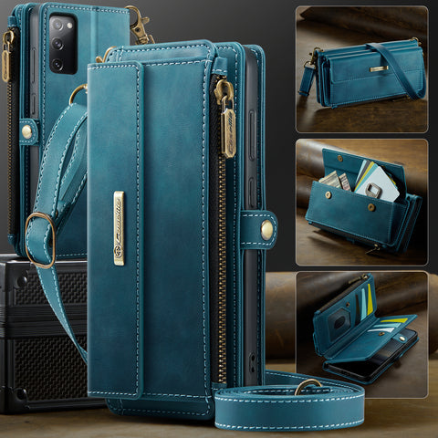 CASEME For Samsung Galaxy S20 FE Case  C39 RFID Blocking Zipper Wallet Stand Leather Cover with Strap