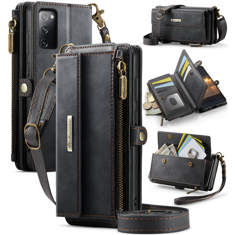 CASEME For Samsung Galaxy S20 FE Case  C39 RFID Blocking Zipper Wallet Stand Leather Cover with Strap