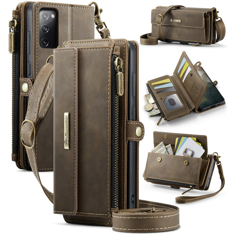 CASEME For Samsung Galaxy S20 FE Case  C39 RFID Blocking Zipper Wallet Stand Leather Cover with Strap