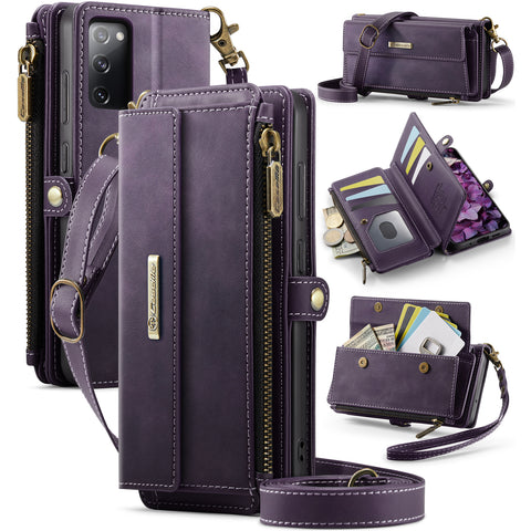 CASEME For Samsung Galaxy S20 FE Case  C39 RFID Blocking Zipper Wallet Stand Leather Cover with Strap
