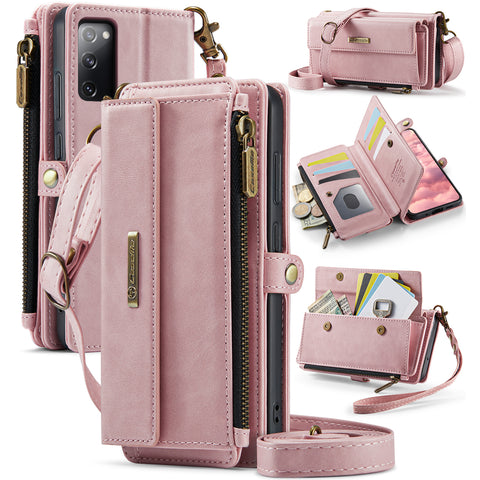 CASEME For Samsung Galaxy S20 FE Case  C39 RFID Blocking Zipper Wallet Stand Leather Cover with Strap