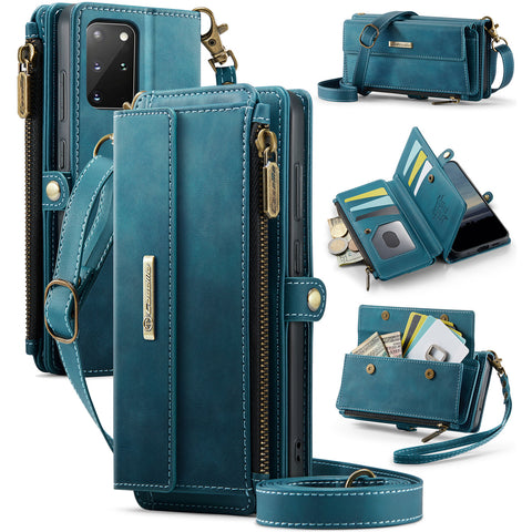CASEME For Samsung Galaxy S20 Plus 4G / Galaxy S20 Plus 5G Case  C39 RFID Blocking Zipper Wallet Stand Leather Cover with Strap