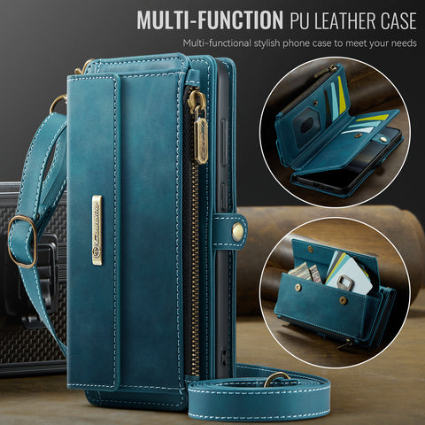CASEME For Samsung Galaxy S20 Plus 4G / Galaxy S20 Plus 5G Case  C39 RFID Blocking Zipper Wallet Stand Leather Cover with Strap