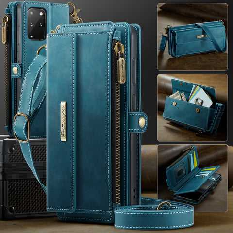 CASEME For Samsung Galaxy S20 Plus 4G / Galaxy S20 Plus 5G Case  C39 RFID Blocking Zipper Wallet Stand Leather Cover with Strap