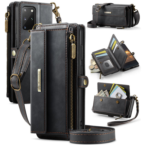 CASEME For Samsung Galaxy S20 Plus 4G / Galaxy S20 Plus 5G Case  C39 RFID Blocking Zipper Wallet Stand Leather Cover with Strap
