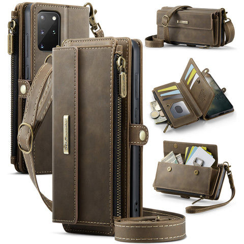 CASEME For Samsung Galaxy S20 Plus 4G / Galaxy S20 Plus 5G Case  C39 RFID Blocking Zipper Wallet Stand Leather Cover with Strap