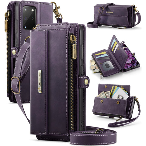 CASEME For Samsung Galaxy S20 Plus 4G / Galaxy S20 Plus 5G Case  C39 RFID Blocking Zipper Wallet Stand Leather Cover with Strap
